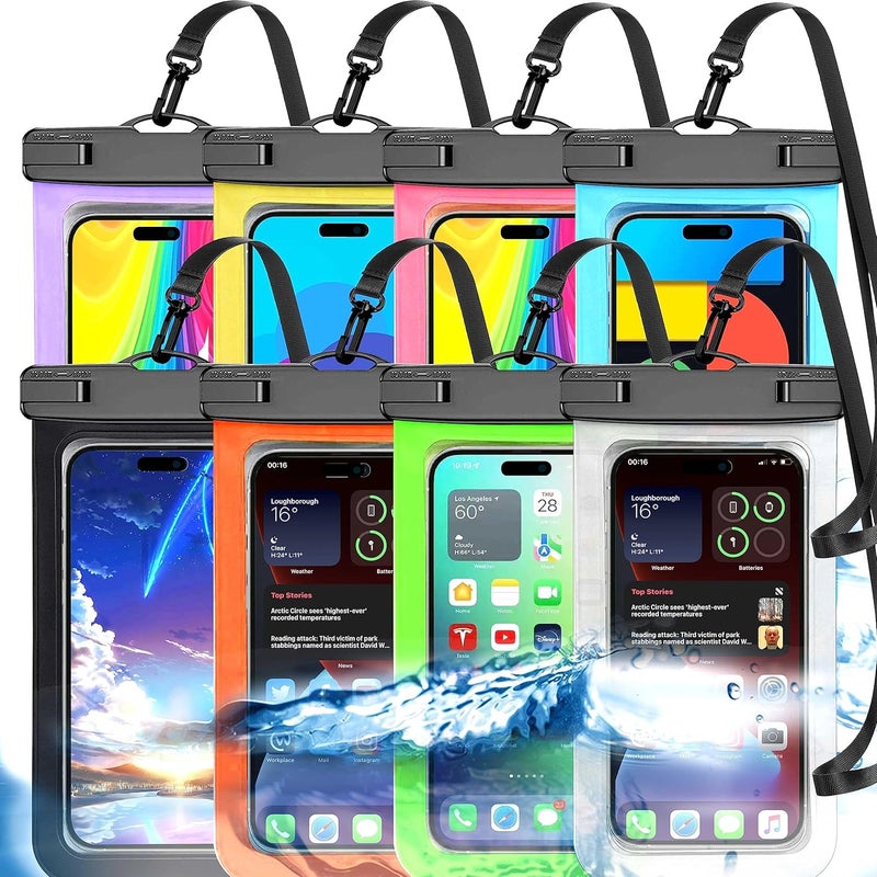 Famoby Up to 8.3" 8 Pack Multicolor Universal Waterproof Phone Pouch, Large Phone Waterproof Case Dry Bag, Protection Level: IP68, Outdoor Sports for Apple iPhone,Samsung,and More, Multicolor 8 Pack - Image 1